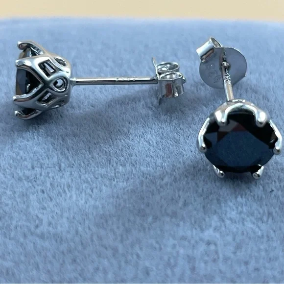 2CTW Black Certified‎ Moissanite Round Cut Stud Sterling Silver Earrings